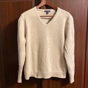 Lands' End Cream V-Neck Sweater